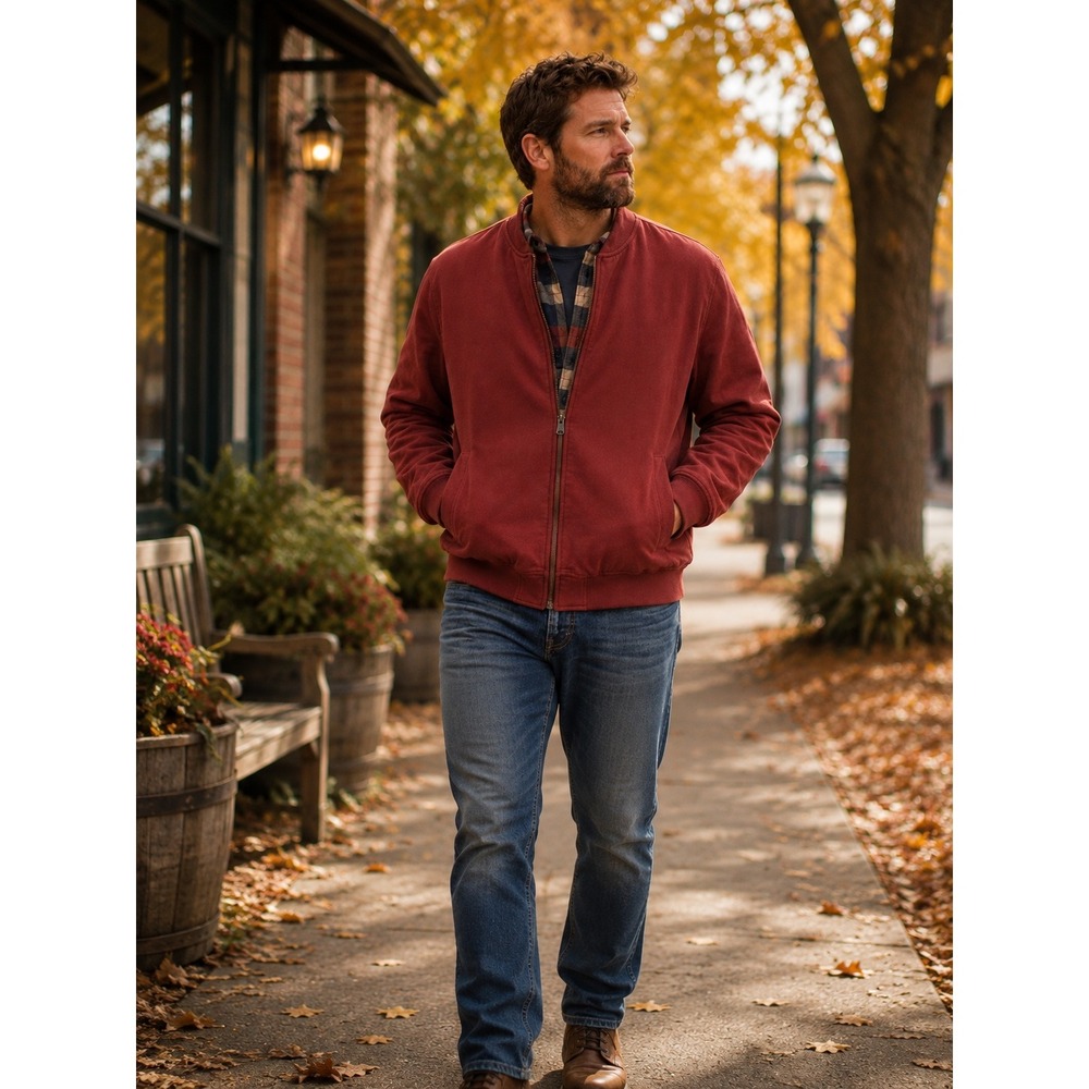 L.L.Bean XLT Tall Bomber Jacket Brick Red Quilted Plaid Lined Full Zip Men's
